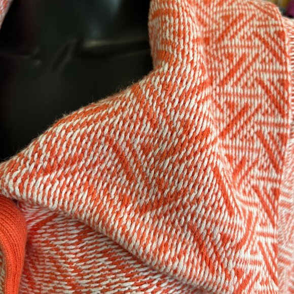 Sundance Knit Longline Sweater Coat Orange & Cream Button Front Collard Jacket M - Picture 12 of 13